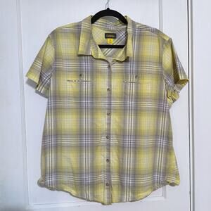 Cabela's Yellow Plaid Short Sleeve Button Up Camp Shirt Womens XL Lightweight